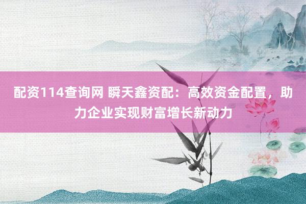 配资114查询网 瞬天鑫资配：高效资金配置，助力企业实现财富增长新动力