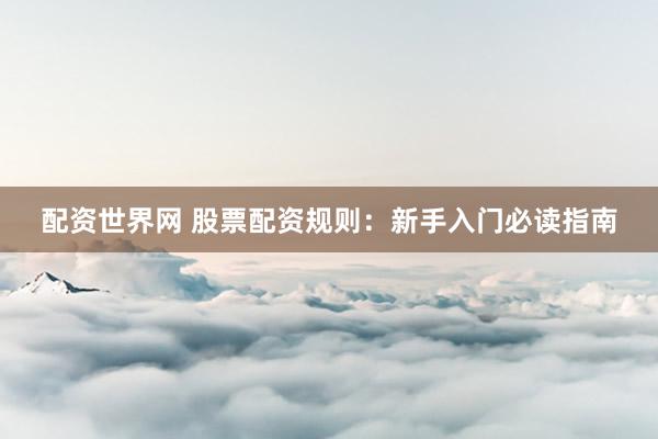 配资世界网 股票配资规则：新手入门必读指南