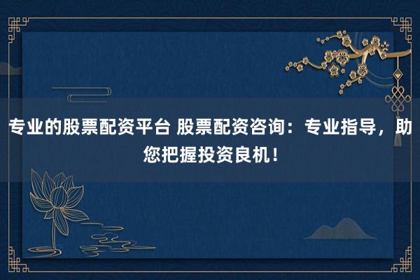 专业的股票配资平台 股票配资咨询：专业指导，助您把握投资良机！