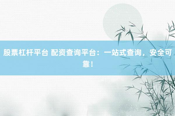 股票杠杆平台 配资查询平台：一站式查询，安全可靠！