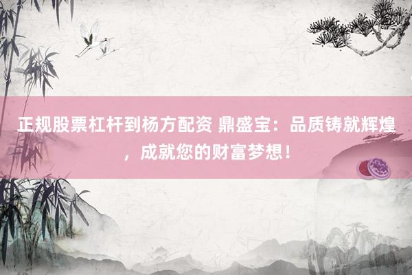 正规股票杠杆到杨方配资 鼎盛宝：品质铸就辉煌，成就您的财富梦想！