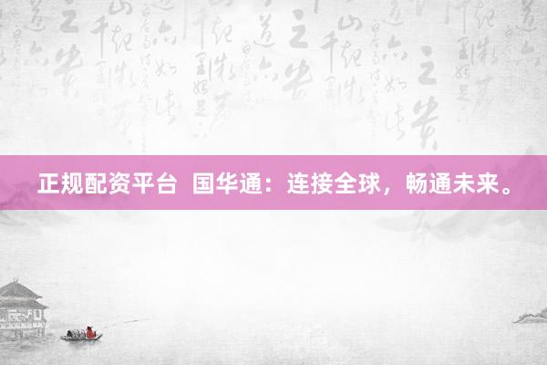 正规配资平台  国华通：连接全球，畅通未来。