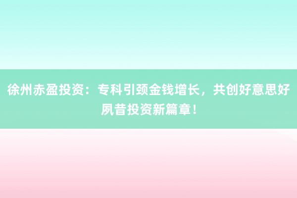 徐州赤盈投资：专科引颈金钱增长，共创好意思好夙昔投资新篇章！