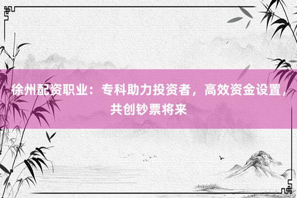 徐州配资职业：专科助力投资者，高效资金设置，共创钞票将来